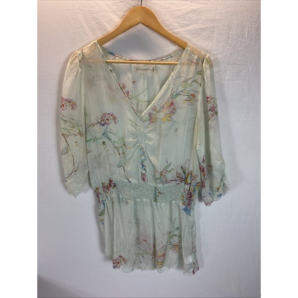 4 Love and Liberty Johnny Was Silk Floral Sheer blouse‎ tunic size S